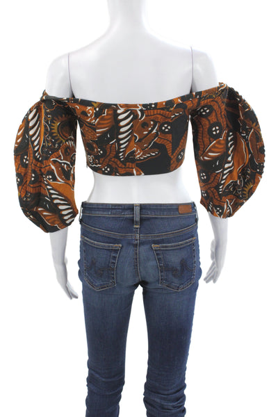 Mara Hoffman Womens Black Off Shoulder Cropped Blouse 3/4 Sleeve Tencel Size 00