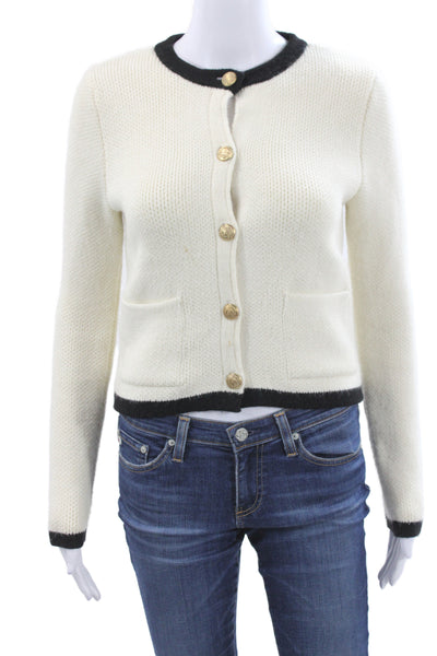 Zara Women Cardigan Ivory Round Neck Long Sleeve Classic Size S