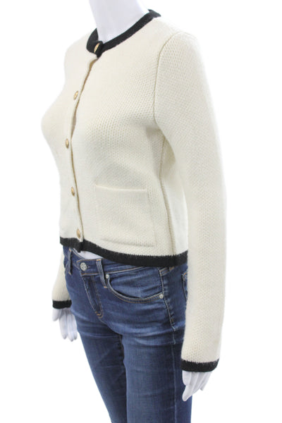 Zara Women Cardigan Ivory Round Neck Long Sleeve Classic Size S