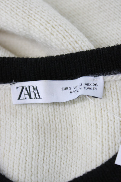 Zara Women Cardigan Ivory Round Neck Long Sleeve Classic Size S