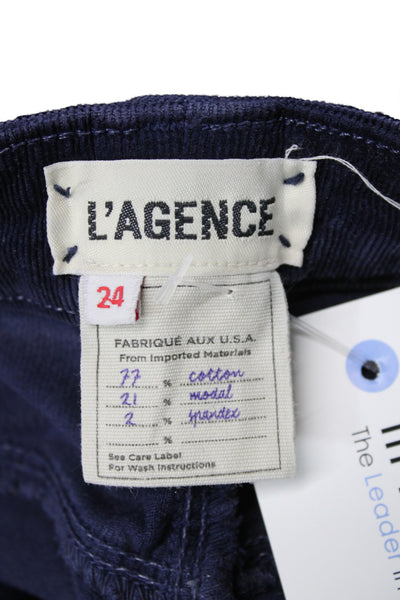 L'Agence Womens Ankle Pants Blue Button Cotton Size 24