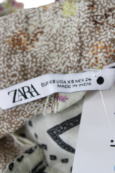 Zara Women Cargo Pants Beige Cotton Geometric Button Bohemian Size XS