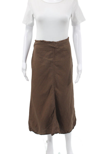 Zara Women Straight Pencil Skirt Brown Midi Boho Lyocell Zip Size XS