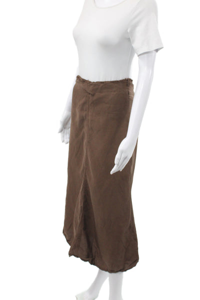 Zara Women Straight Pencil Skirt Brown Midi Boho Lyocell Zip Size XS