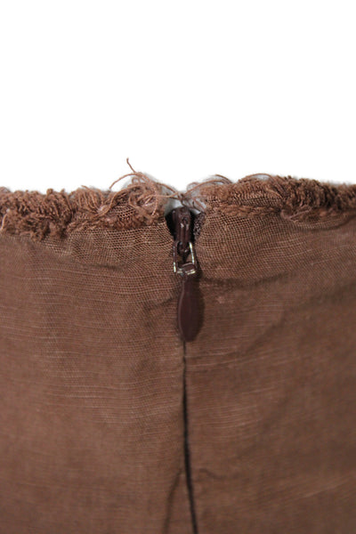 Zara Women Straight Pencil Skirt Brown Midi Boho Lyocell Zip Size XS