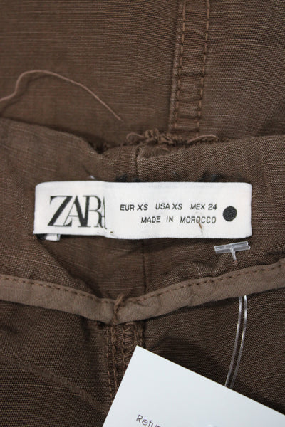 Zara Women Straight Pencil Skirt Brown Midi Boho Lyocell Zip Size XS