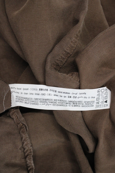 Zara Women Straight Pencil Skirt Brown Midi Boho Lyocell Zip Size XS