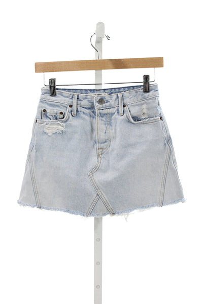 Grlfrnd Women Mini Skirt Blue 100% Cotton Button Front 90s Short Size 24