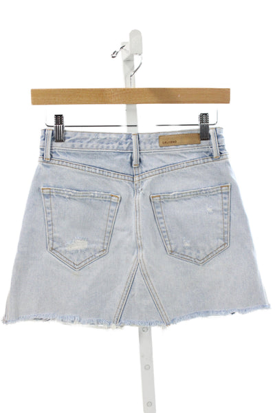 Grlfrnd Women Mini Skirt Blue 100% Cotton Button Front 90s Short Size 24