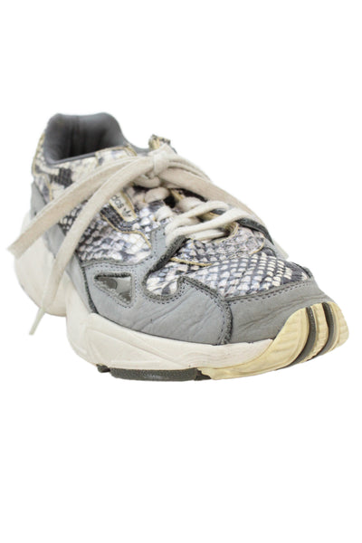Adidas Womens Falcon Snakeskin Print Lace-Up Sneakers Gray Size 9