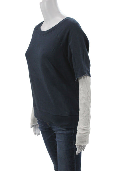 Nation Ltd by Jen Menchaca Women Pullover Sweatshirt Blue Pima Crewneck Size S