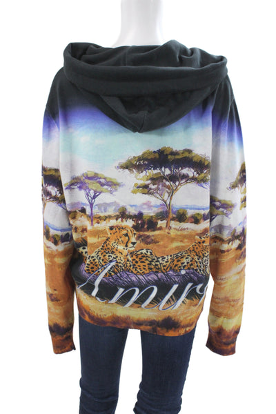 Amiri Mens Pullover Animal Print Cotton Sweater Long Sleeve Black Size S