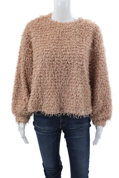Zara Trafaluc Womens Pullover Sweater Beige Round Neck Long Sleeve Size S