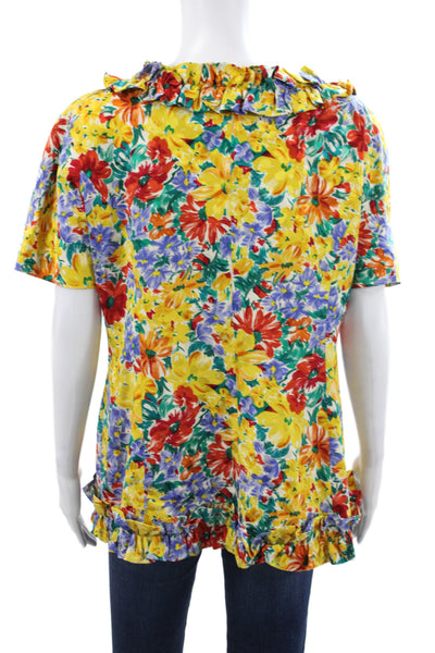 Oscar de la Renta Womens Floral Silk Tunic Blouse Scoop Neck Size 14