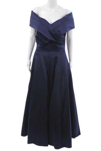 Victor Costa Women A-Line Off the Shoulder Long Blue Dress Short Sleeve Size 12