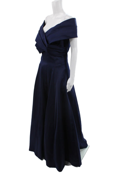 Victor Costa Women A-Line Off the Shoulder Long Blue Dress Short Sleeve Size 12
