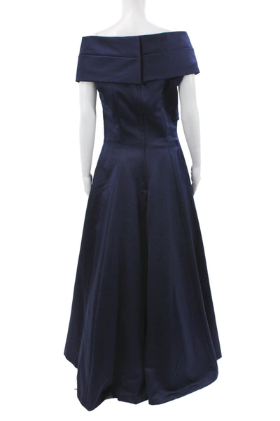 Victor Costa Women A-Line Off the Shoulder Long Blue Dress Short Sleeve Size 12