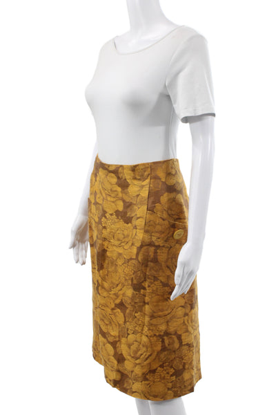 Albert Nipon Women Skirt Suit Brown Linen Floral Knee-Length Size 14