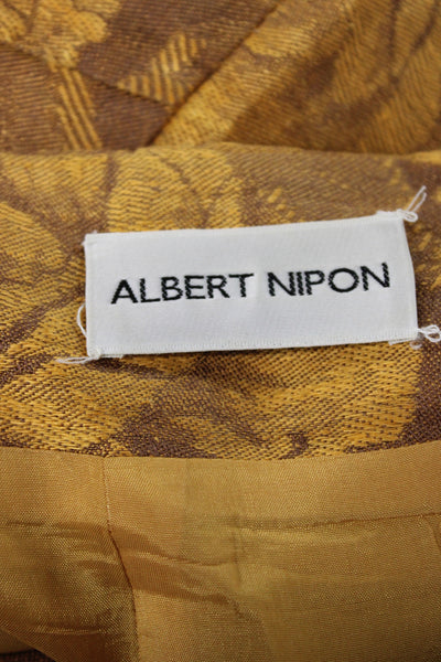 Albert Nipon Women Skirt Suit Brown Linen Floral Knee-Length Size 14