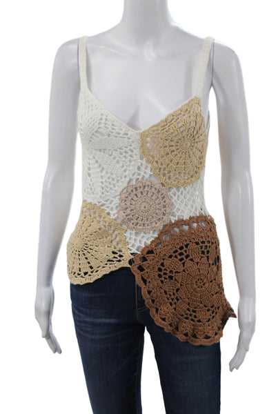 Tularosa Women V-Neck Colorblock Cotton Camisole Beige Sleeveless Size S