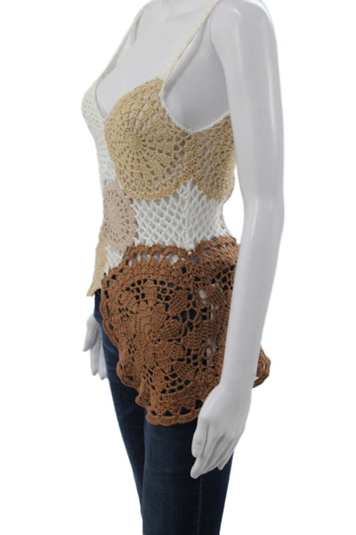 Tularosa Women V-Neck Colorblock Cotton Camisole Beige Sleeveless Size S