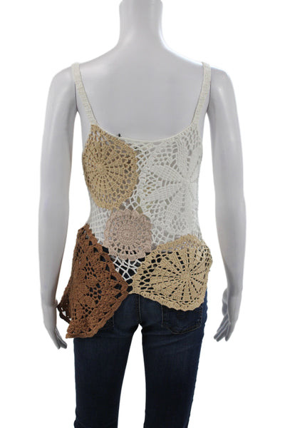 Tularosa Women V-Neck Colorblock Cotton Camisole Beige Sleeveless Size S
