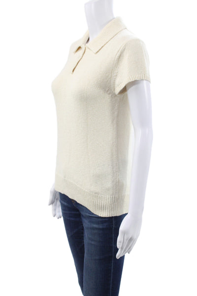 Theory Womens Collared Short Sleeve Pullover Ivory 80% Cotton Size M