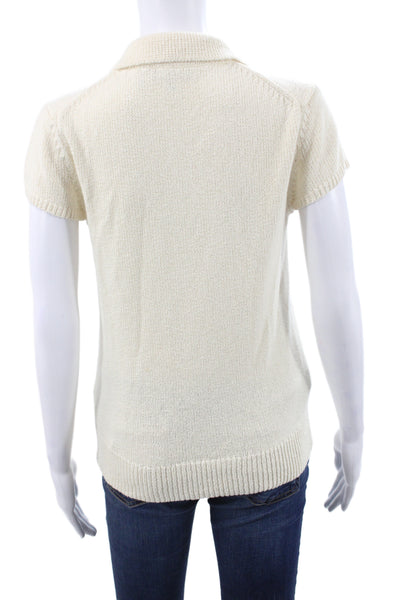 Theory Womens Collared Short Sleeve Pullover Ivory 80% Cotton Size M