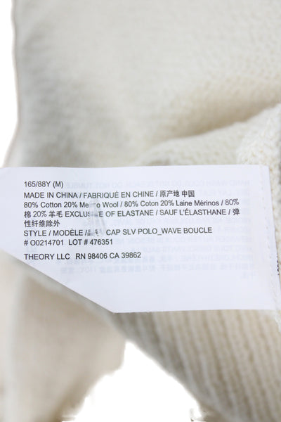Theory Womens Collared Short Sleeve Pullover Ivory 80% Cotton Size M