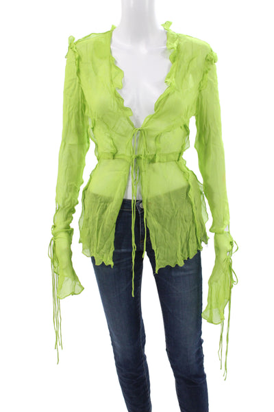 Rat & Boa Women Bohemian Tunic Blouse V-Neck Long Sleeve Green Size S