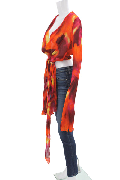 Rat & Boa Women Cropped Floral V-Neck Boho Viscose Blouse Long Sleeve Size S