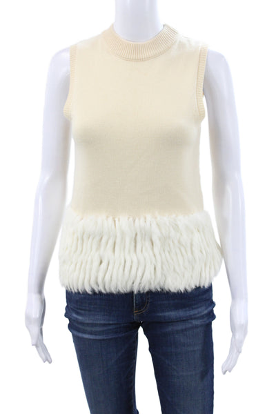 Rachel Zoe Women Beige Merino Wool Mock Neck Sleeveless Vest Size S