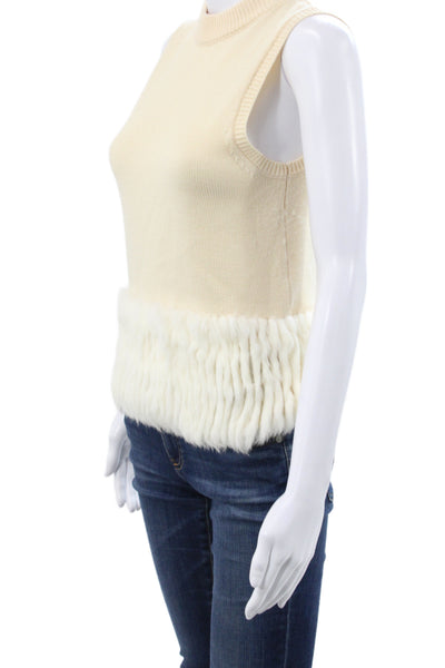 Rachel Zoe Women Beige Merino Wool Mock Neck Sleeveless Vest Size S
