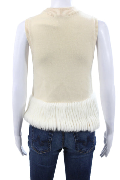 Rachel Zoe Women Beige Merino Wool Mock Neck Sleeveless Vest Size S