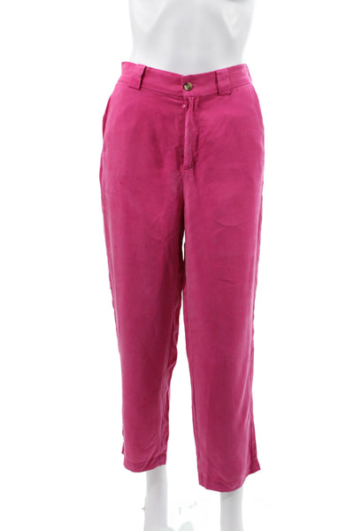 Yerse Women Ankle Pants Pink 100% Lyocell Solid Button Waist Size S