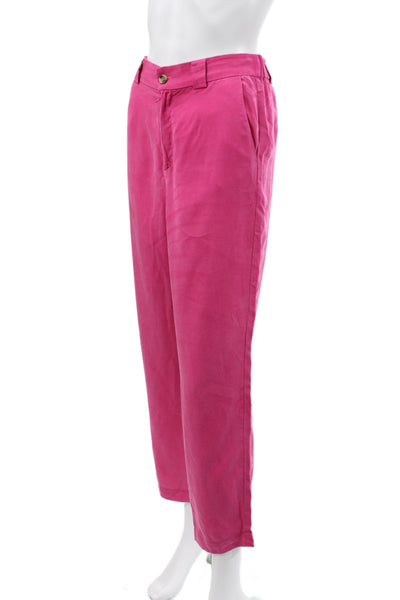 Yerse Women Ankle Pants Pink 100% Lyocell Solid Button Waist Size S