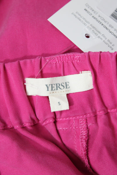 Yerse Women Ankle Pants Pink 100% Lyocell Solid Button Waist Size S