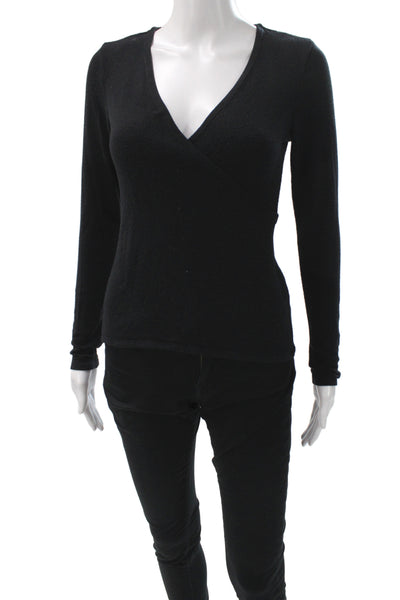 Beyond Yoga Women Basic Black V Neck Long Sleeve Blouse Size XS