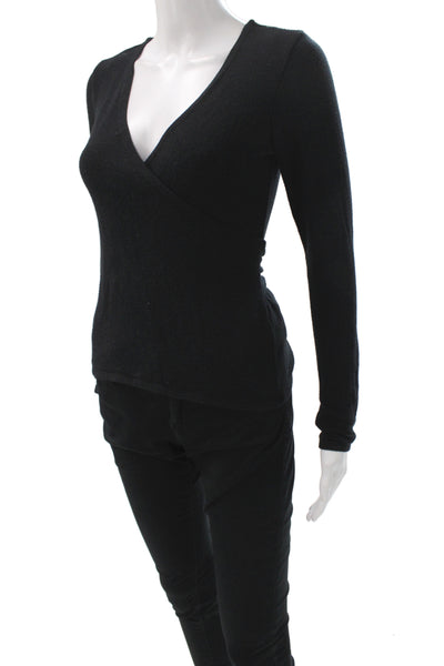 Beyond Yoga Women Basic Black V Neck Long Sleeve Blouse Size XS