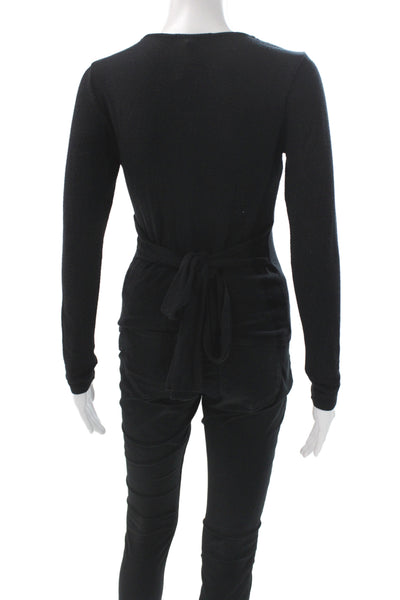 Beyond Yoga Women Basic Black V Neck Long Sleeve Blouse Size XS