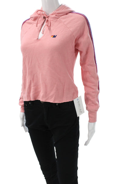 Aviator Nation Womens Pullover Hoodie Pink Striped V-Neck Drawstring Size XS