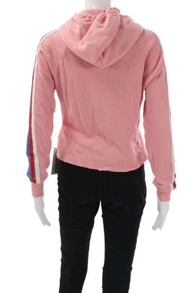 Aviator Nation Womens Pullover Hoodie Pink Striped V-Neck Drawstring Size XS