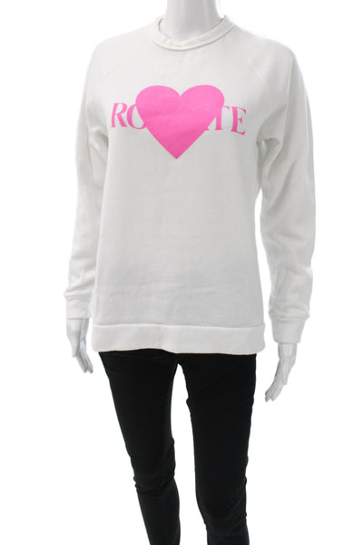 Rodarte Women Pullover Sweatshirt White Cotton Heart Crew Neck Size S