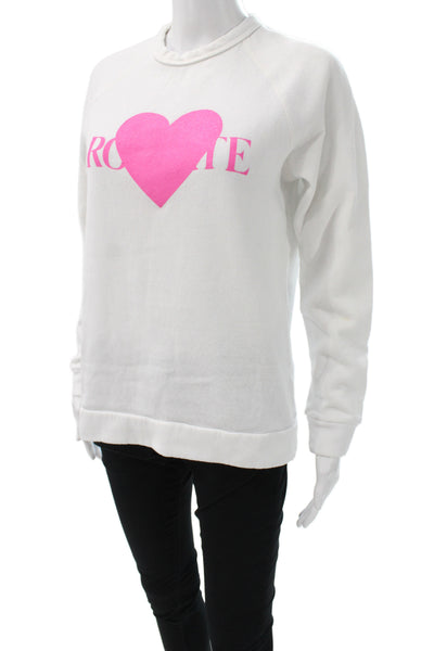 Rodarte Women Pullover Sweatshirt White Cotton Heart Crew Neck Size S