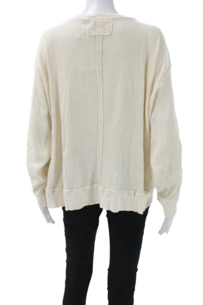 We The Free Women Waffle Knit V-Neck Pullover Ivory Long-Sleeve Size XS