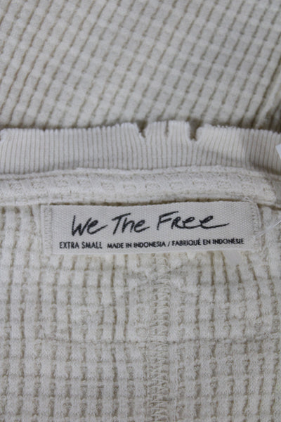 We The Free Women Waffle Knit V-Neck Pullover Ivory Long-Sleeve Size XS