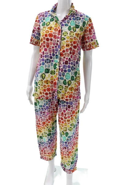 Tashka Womens Cotton Diamond Geometric Print PJ Set Multi-Color Size S
