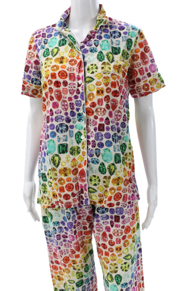 Tashka Womens Cotton Diamond Geometric Print PJ Set Multi-Color Size S