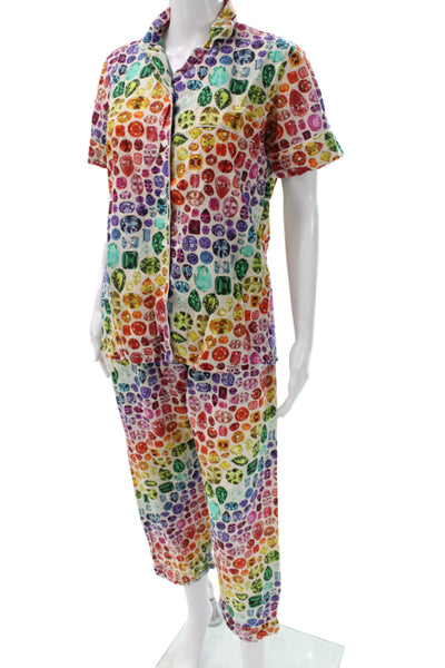 Tashka Womens Cotton Diamond Geometric Print PJ Set Multi-Color Size S