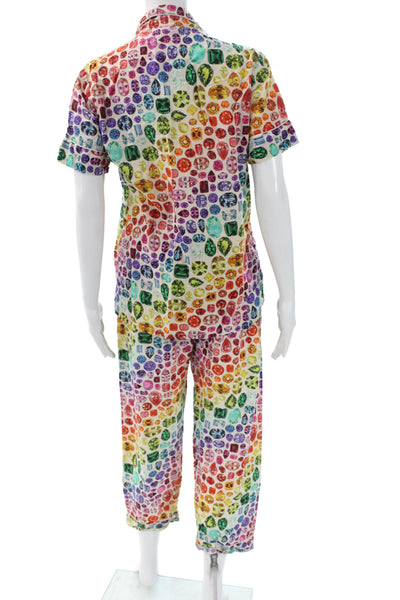 Tashka Womens Cotton Diamond Geometric Print PJ Set Multi-Color Size S